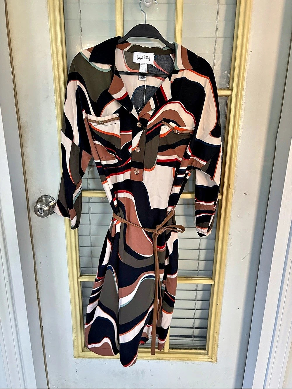 Joseph Ribkoff Abstract Print Belted Tunic Dress Midi Dress size 6